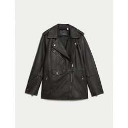 M&S Collection Leather Longline Girlfriend Biker Jacket