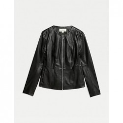 Leather Collarless Jacket