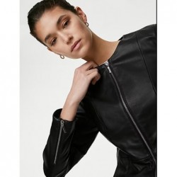 Leather Collarless Jacket