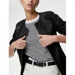 Leather Collarless Jacket