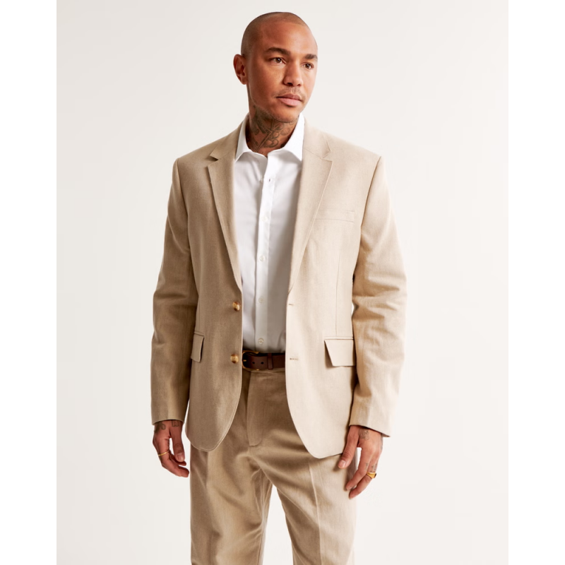 A&F Collins Tailored Taupe Classic Linen Blend Blazer