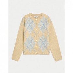 M&S Collection
Argyle Crew Neck Cardigan with Wool Camel mix