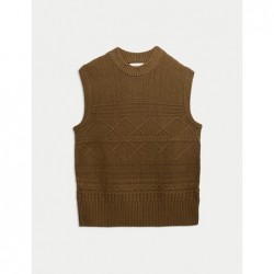 Merino Wool Blend Textured Knitted Vest Rich amber