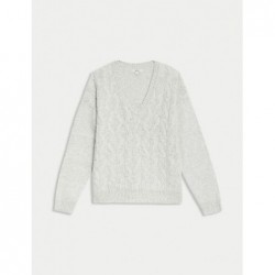 M&S Collection
Cloud-yarn Cable Knit V-Neck Jumper Pebble