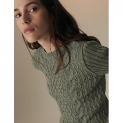 Pure Cotton Cable Knit Short Sleeve Top Light khaki