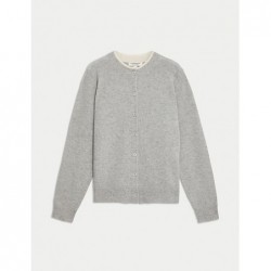 Pure Cashmere Tipped Detail Cardigan Grey marl