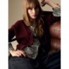 Merino Wool Blend Textured V-Neck Cardigan Claret