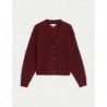 Merino Wool Blend Textured V-Neck Cardigan Claret