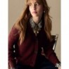 Merino Wool Blend Textured V-Neck Cardigan Claret