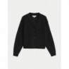 Merino Wool Blend Textured V-Neck Cardigan Black