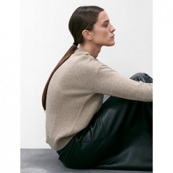 Merino Wool Textured Cable Knit Jumper Cappuccino