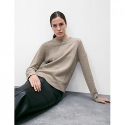 Merino Wool Textured Cable Knit Jumper Cappuccino