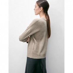 Merino Wool Textured Cable Knit Jumper Cappuccino