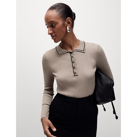 M&S Collection
Ribbed Polo Neck Fitted Top Mocha mix