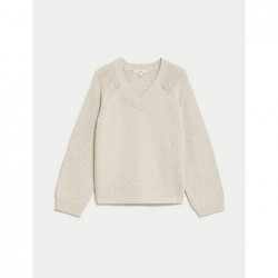 M&S Collection
Cotton Blend Ribbed V-Neck Jumper Biscuit