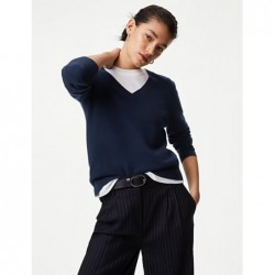 Pure Cashmere V-Neck Jumper Navy