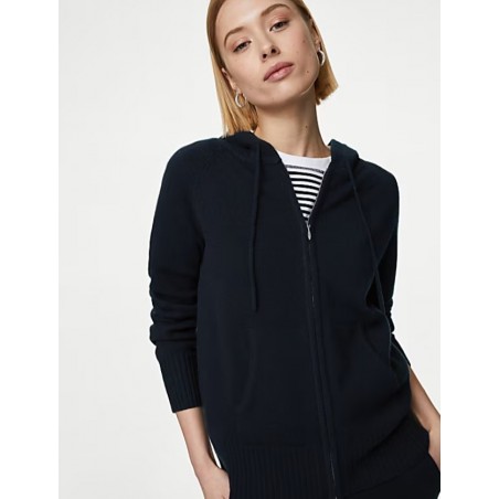 Pure Cashmere Knitted Relaxed Hoodie Navy