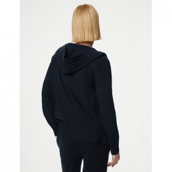 Pure Cashmere Knitted Relaxed Hoodie Navy