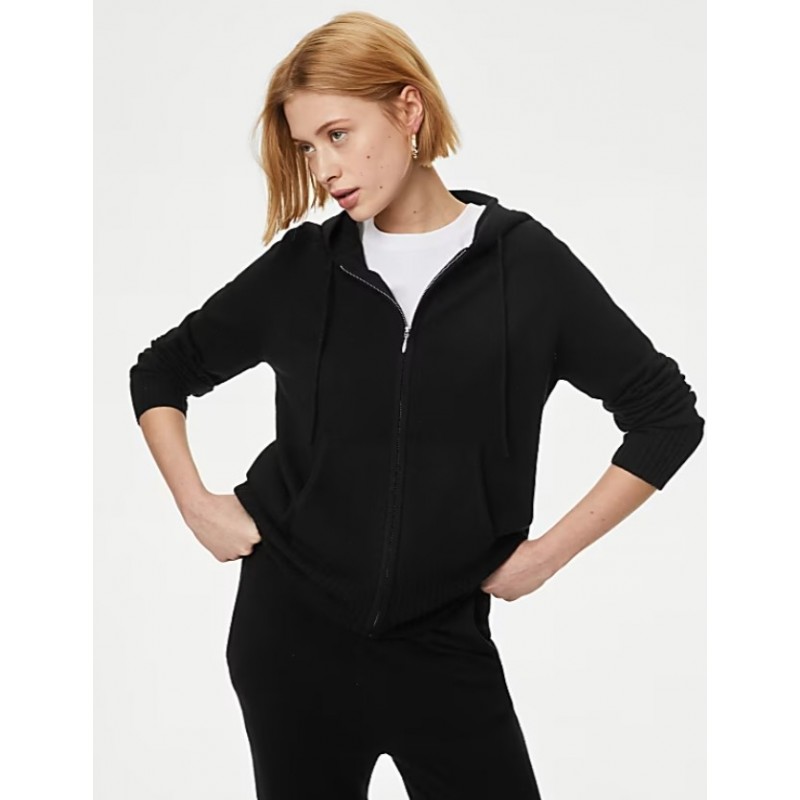 Pure Cashmere Knitted Relaxed Hoodie Black