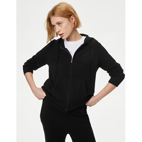 Pure Cashmere Knitted Relaxed Hoodie Black