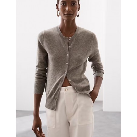 Pure Cashmere Crew Neck Cardigan Mole