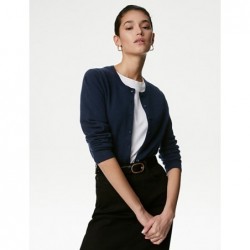 Pure Cashmere Crew Neck Cardigan Medium navy