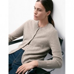 Pure Cashmere Crew Neck Cardigan Cappuccino