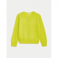 Pure Cashmere Crew Neck Cardigan Acid yellow