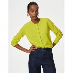 Pure Cashmere Crew Neck Cardigan Acid yellow