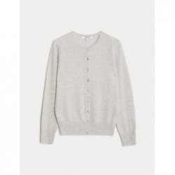 Pure Cashmere Crew Neck Cardigan Light grey