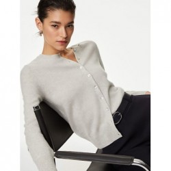 Pure Cashmere Crew Neck Cardigan Light grey