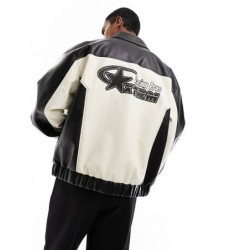 ASOS DESIGN oversized faux leather motocross jacket in monochrome