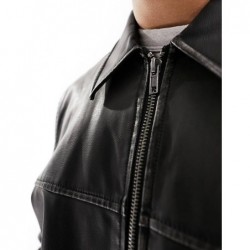 ASOS DESIGN oversized faux leather harrington jacket in black