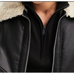 River Island faux leather aviator jacket in black