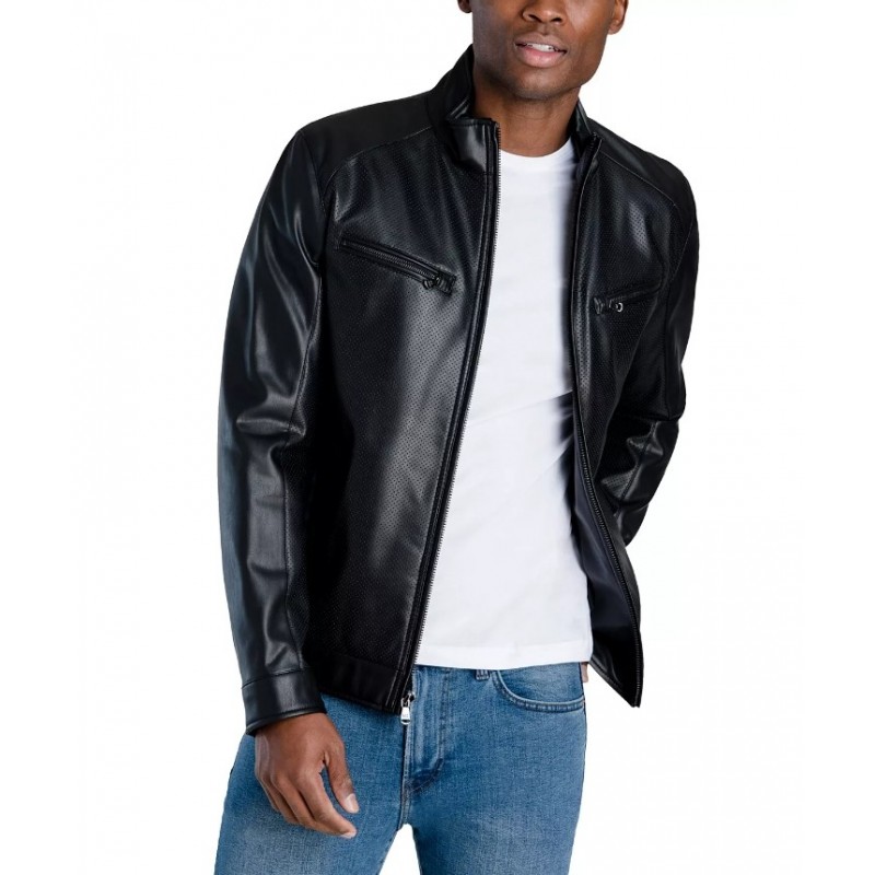 Men's Perforated Faux Leather Hipster Jacket, Created for Macy's