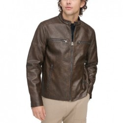 Men's faux leather racing brown jacket