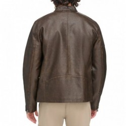 Men's faux leather racing brown jacket