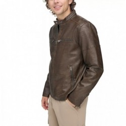 Men's faux leather racing brown jacket