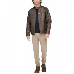 Men's faux leather racing brown jacket