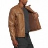 Men's faux leather racing tan jacket