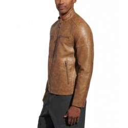 Men's faux leather racing tan jacket