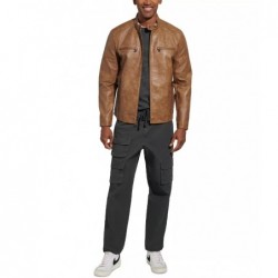 Men's faux leather racing tan jacket