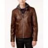 Men's Faux-Leather Detachable-Hood Motorcycle Jacket