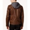 Men's Faux-Leather Detachable-Hood Motorcycle Jacket