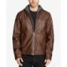 Men's Faux-Leather Detachable-Hood Motorcycle Jacket