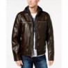 Men's faux leather motorcycle jacket with detachable hood Dark Brown