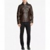 Men's faux leather motorcycle jacket with detachable hood Dark Brown