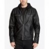 Men's faux leather motorcycle black jacket with detachable hood