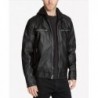 Men's faux leather motorcycle black jacket with detachable hood