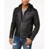 Men's faux leather motorcycle black jacket with detachable hood